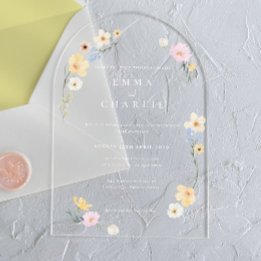 Invitations En Acrylique Mariage Chic Bohème Fleurs de Printemps Eté Pastel