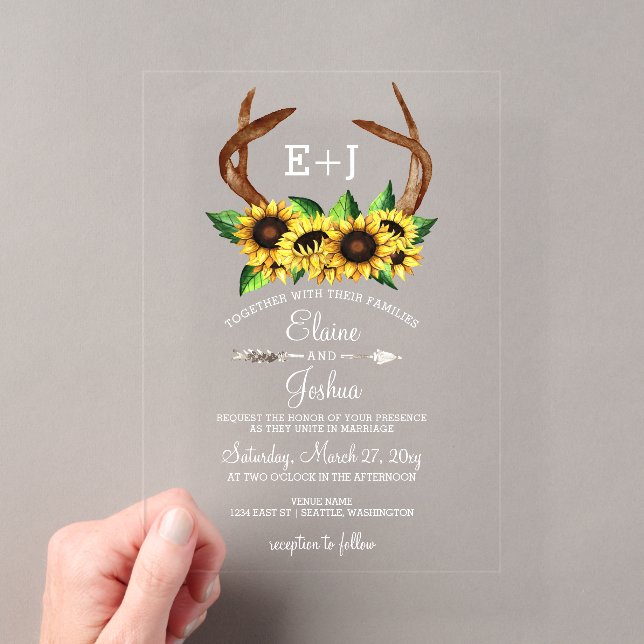 Invitations En Acrylique Mariage Chic Campagnard au Tournesols Fleuris (In situ (ordinateur de poche))