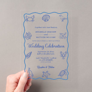 Invitations En Acrylique Mariage Chic et Fantaisiste avec Dessins de la Vie