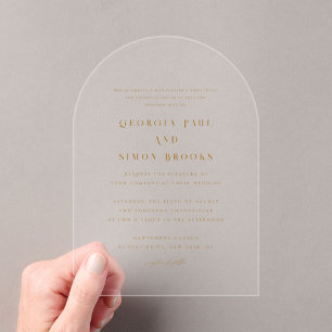 Invitations En Acrylique Mariage Chrétien Élégante Typographie Bronze Moder