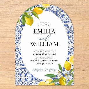 Invitations En Acrylique Mariage Citron Méditerranéen Été