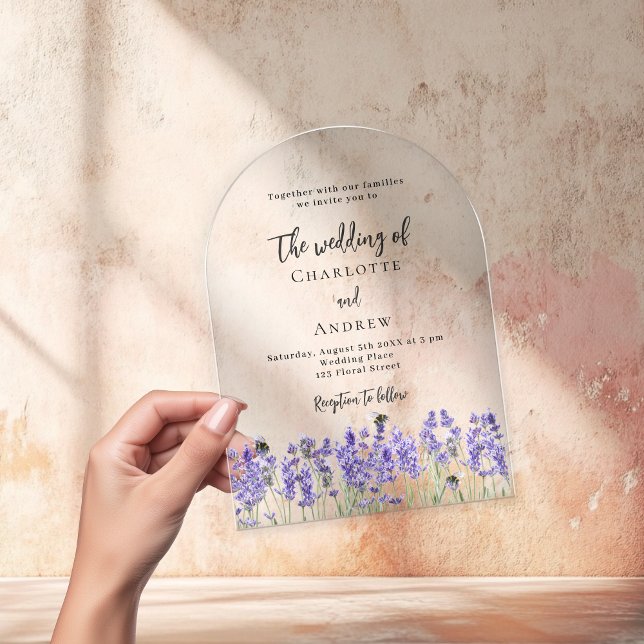 Invitations En Acrylique Mariage clair de fleurs violet de lavande (Créateur téléchargé)