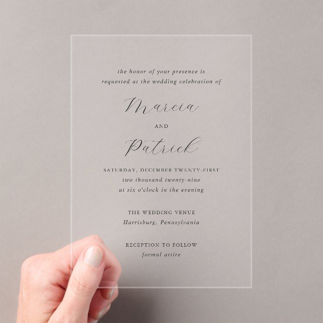 Invitations En Acrylique Mariage classique élégant Marcia (In situ (ordinateur de poche))
