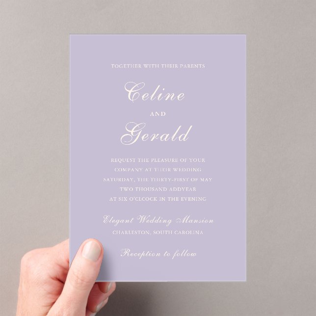 Invitations En Acrylique Mariage classique Lilac élégant (In situ (ordinateur de poche))