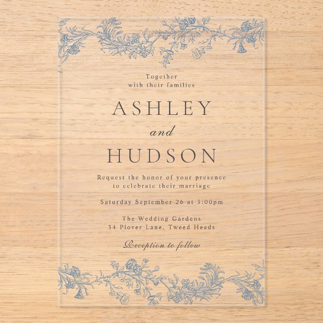 Invitations En Acrylique Mariage classique vintage (Recto)