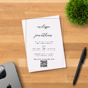 Invitations En Acrylique Mariage Code QR Écriture Calligraphique Élégante M