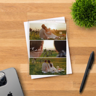 Invitations En Acrylique Mariage Collage de Photos de Bordure Romantique et