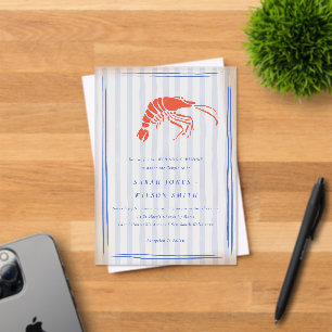 Invitations En Acrylique Mariage côtier au homard rayé rouge et bleu rétro