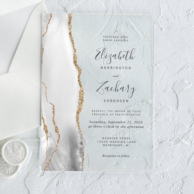 Invitations En Acrylique Mariage d'âge gris blanc or moderne (Créateur téléchargé)
