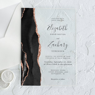 Invitations En Acrylique Mariage d'âge moderne Black Rose Gold