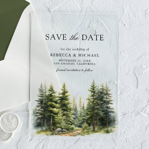 Invitations En Acrylique Mariage dans la forêt de pins Enregistrer la date