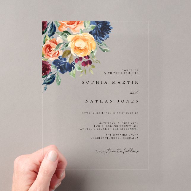 Invitations En Acrylique Mariage d'aquarelle de Bourgogne d'automne (In situ (ordinateur de poche))