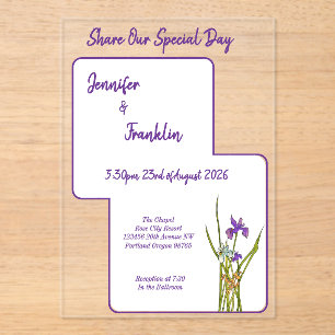 Invitations En Acrylique Mariage d'aquarelle Iris violet