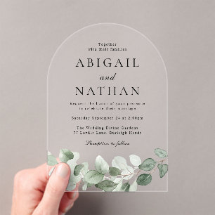 Invitations En Acrylique Mariage d'arc Feuille vert moderne