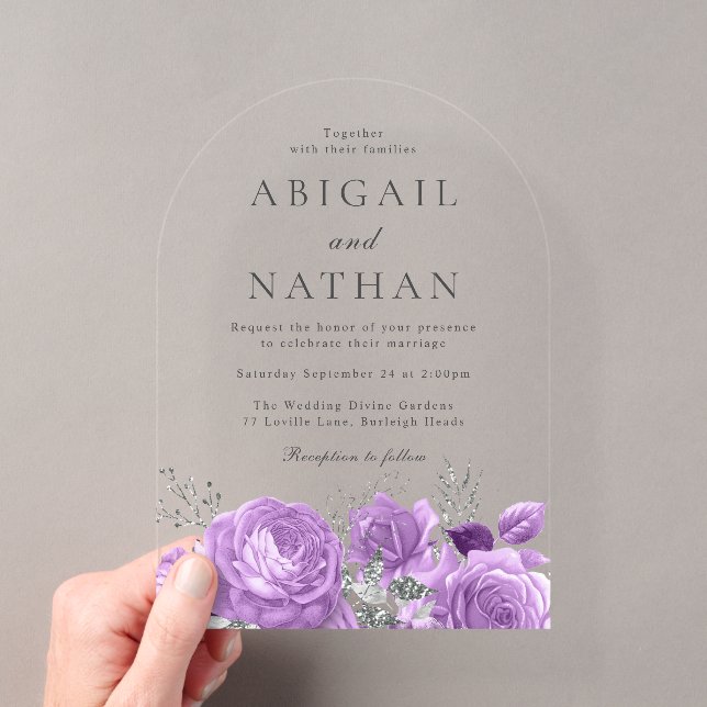 Invitations En Acrylique Mariage d'arc floral violet magique Lavande (In situ (ordinateur de poche))