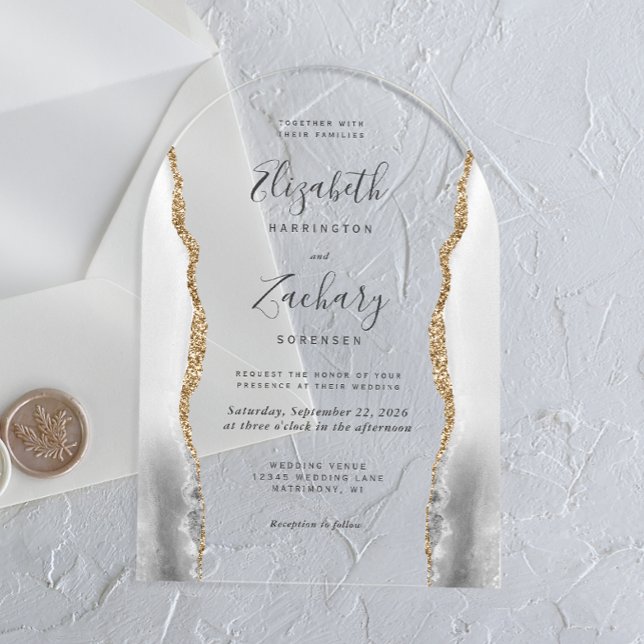Invitations En Acrylique Mariage d'arche d'âge gris blanc moderne (Créateur téléchargé)