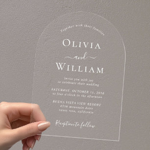 Invitations En Acrylique Mariage d'arche de typographie blanc chic