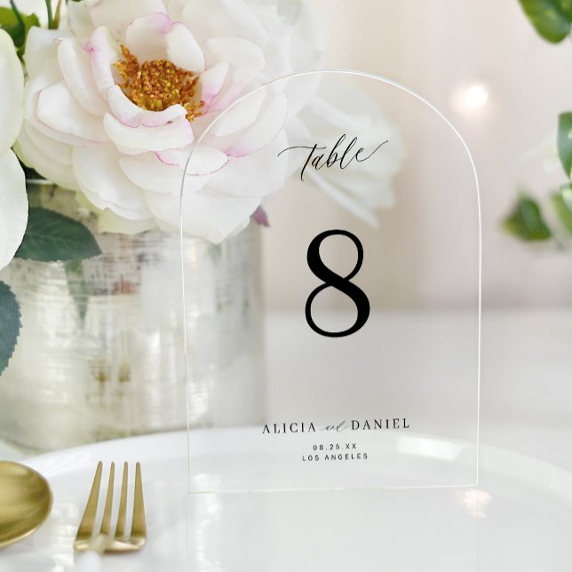 Invitations En Acrylique Mariage d'arche en écriture noire simple et modern (Créateur téléchargé)