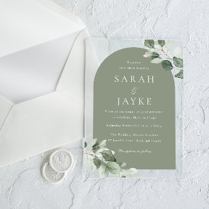 Invitations En Acrylique Mariage d'arche minimaliste verte moderne