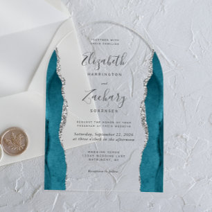 Invitations En Acrylique Mariage d'arche moderne Turquoise bleu argenté