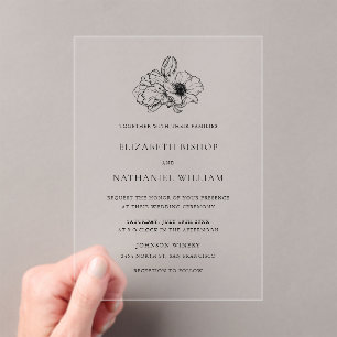 Invitations En Acrylique Mariage d'art minimaliste noir