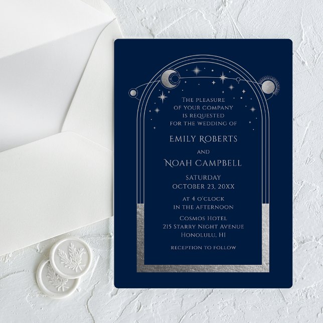 Invitations En Acrylique Mariage d'astronomie Céleste Bleu Argent Soleil Lu (Créateur téléchargé)