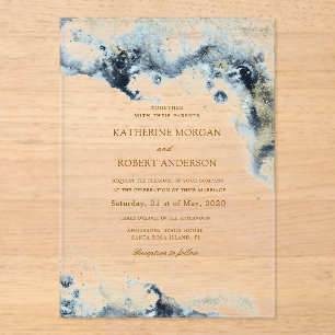 Invitations En Acrylique Mariage de budget côtier aquarelle