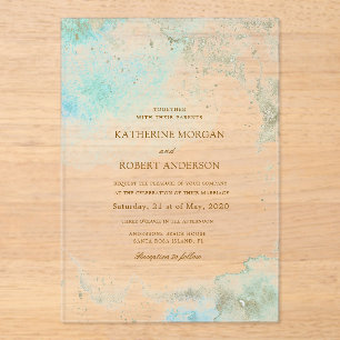 Invitations En Acrylique Mariage de budget côtier aquarelle