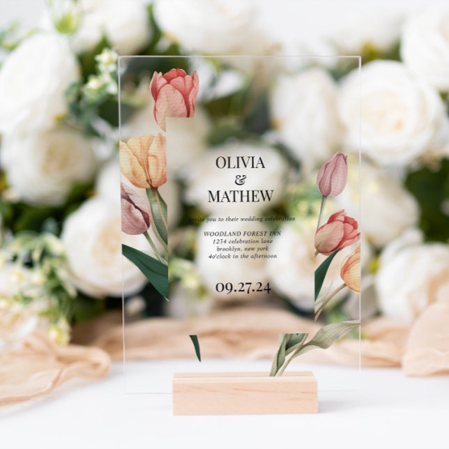 Invitations En Acrylique Mariage de cadre de trame de Tulipe romantique (Créateur téléchargé)
