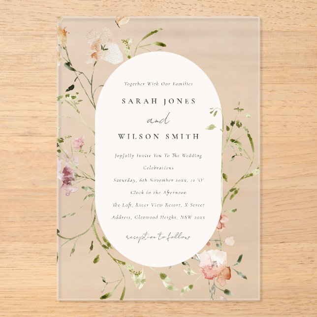 Invitations En Acrylique Mariage de cadre floral à mousse souple (Recto)