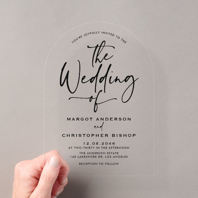 Invitations En Acrylique Mariage de calligraphie à main noire (In situ (ordinateur de poche))
