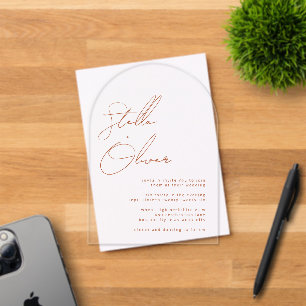 Invitations En Acrylique Mariage de calligraphie en terre cuite rustique mo