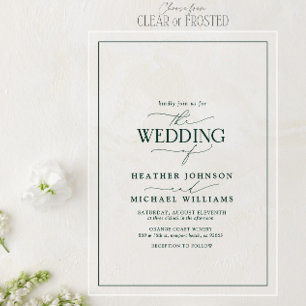 Invitations En Acrylique Mariage de calligraphie verte Emerald