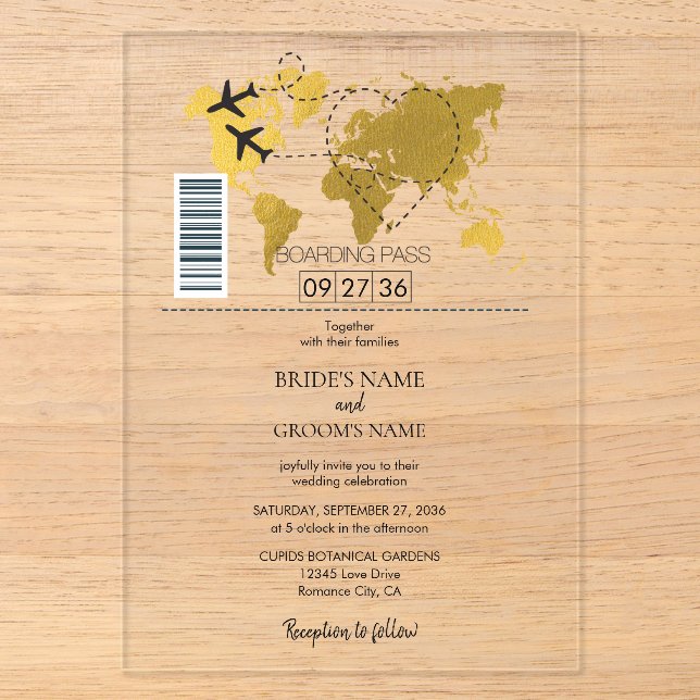 Invitations En Acrylique Mariage de carte d'embarquement de destination (Recto)