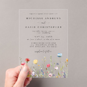 Invitations En Acrylique Mariage de champ d'eau Fleur sauvage