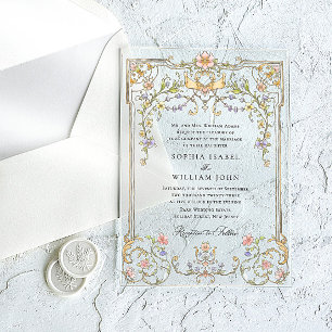 Invitations En Acrylique Mariage de charpente florale de Grace Orné Victori