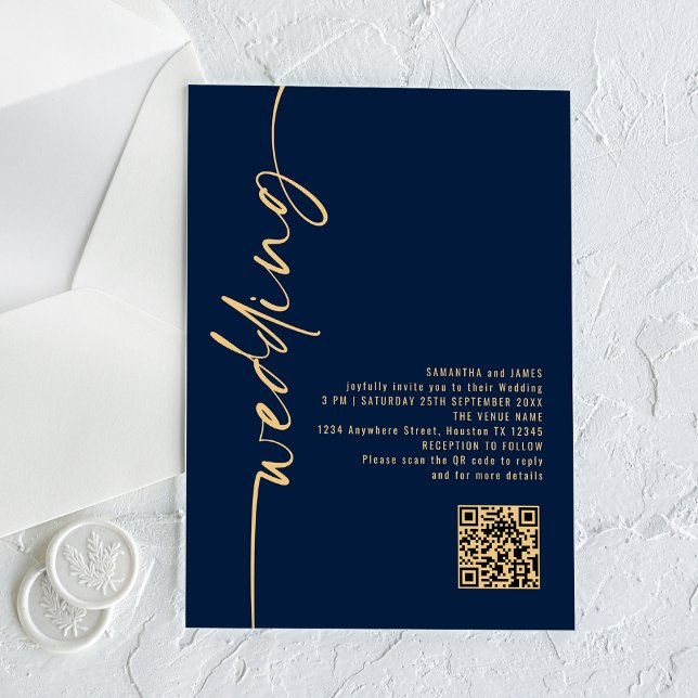 Invitations En Acrylique Mariage de code QR de code bleu marine (Créateur téléchargé)