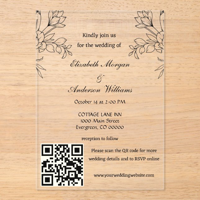Invitations En Acrylique Mariage de code QR moderne (Recto)