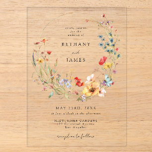 Invitations En Acrylique Mariage de conte de fées aux fleurs sauvages