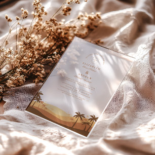 Invitations En Acrylique Mariage de coucher de soleil du désert rétro