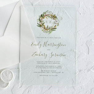 Invitations En Acrylique Mariage de courme d'olive rustique aquarelle