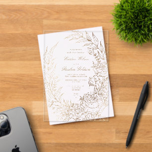 Invitations En Acrylique Mariage de couronnes d'or à fleurs romantiques