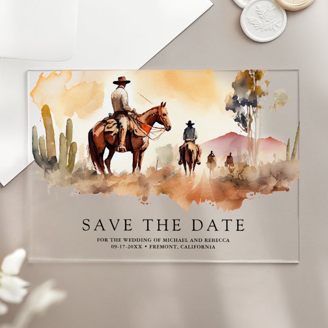 Invitations En Acrylique Mariage de cow-boy western rustique, carte de sauv (Créateur téléchargé)