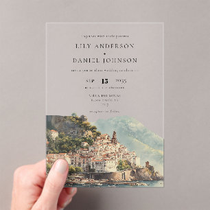 Invitations En Acrylique Mariage de destination à l'aquarelle Amalfi Italie
