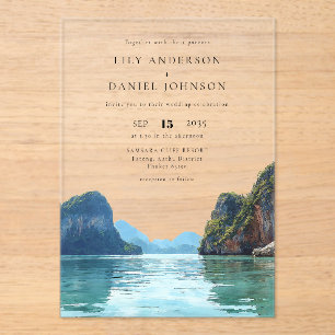 Invitations En Acrylique Mariage de destination à Phuket en Thaïlande aquar