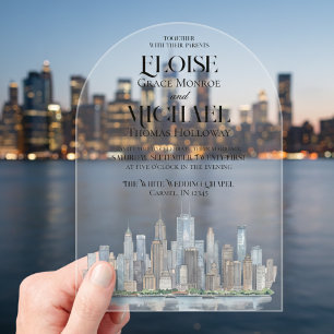 Invitations En Acrylique Mariage de Destination de la ville moderne à l'aqu