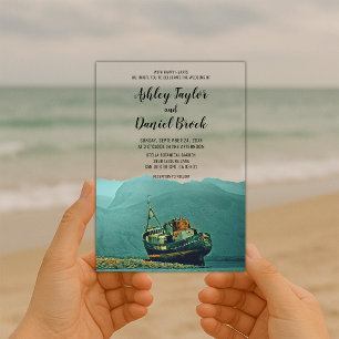 Invitations En Acrylique Mariage de destination sur un bateau de la marine