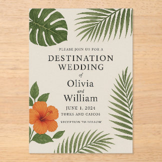 Invitations En Acrylique Mariage de destination tropicale