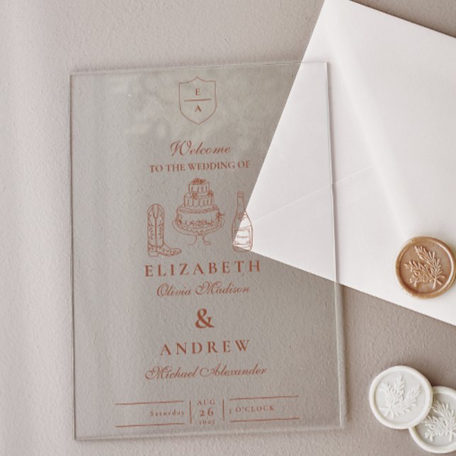 Invitations En Acrylique Mariage de doodle occidental funky tiré à la main  (Créateur téléchargé)