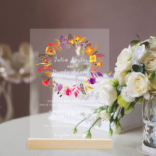 Invitations En Acrylique Mariage de feuillage de Fleur sauvage Boho violet 
